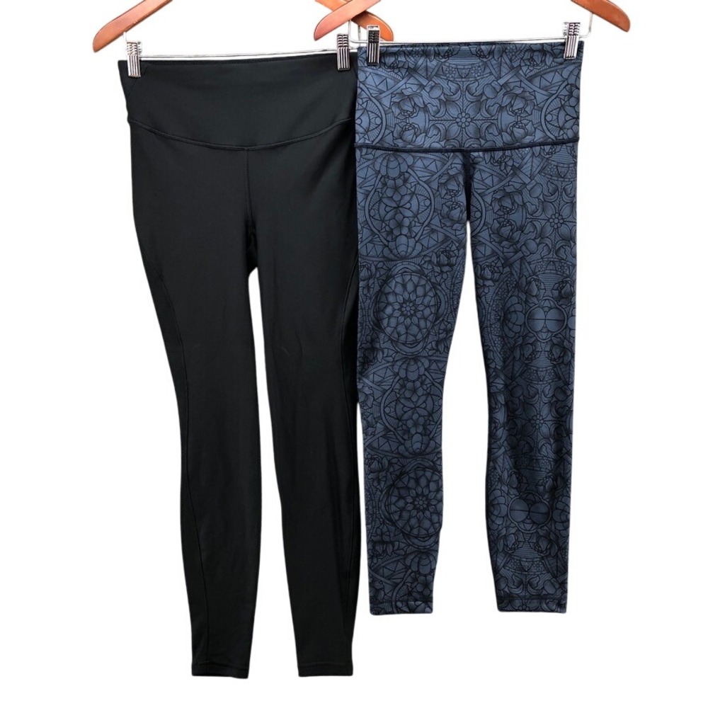 Lululemon Leggings Bundle Womens 10 Black Blue Mandala Yoga Athletic Workout